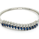 Rhodium Plated Silver Toned Leaf Shaped Royal Blue American Diamond Studded Bracelet