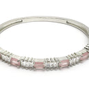 Rhodium Plated Silver Toned Pink & White American Diamond Studded Bracelet