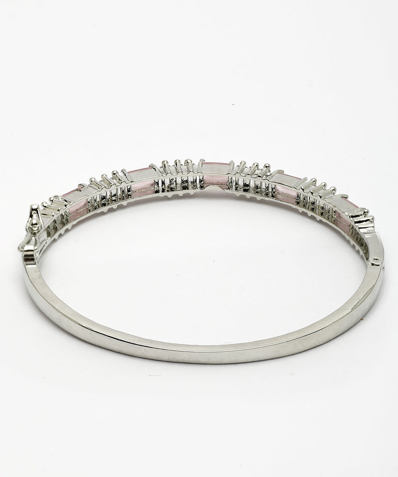 Rhodium Plated with Pink & White American Diamond Studded Kada Bracelet