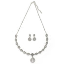 Rhodium Plated Silver Toned Spiral Shaped White American Diamond Studded Jewellery Set