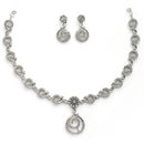 Rhodium Plated Silver Toned Spiral Shaped White American Diamond Studded Jewellery Set