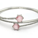 Rhodium Plated Silver Toned Round Shaped Pink American Diamond Studded Bracelet