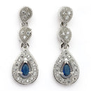 Rhodium Plated Silver Toned Teardrop Shaped Blue & White American Diamond Studded Jewellery Set