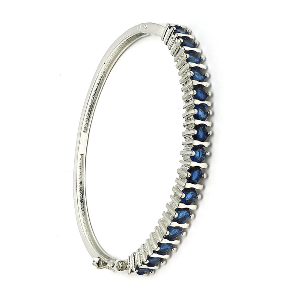 Rhodium Plated Silver Toned Blue American Diamond Studded Bracelet