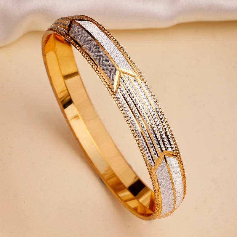 Gold Plated Dual Toned Engraved Texture Kada For Men