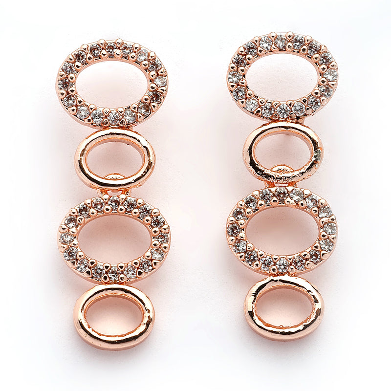 Rose Gold Plated Oval Shaped White American Diamond Studded Jewellery Set