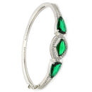 Rhodium Plated Silver Toned Teardrop Shaped Emerald Green American Diamond Studded Bracelet