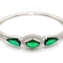 Rhodium Plated Silver Toned Teardrop Shaped Emerald Green American Diamond Studded Bracelet