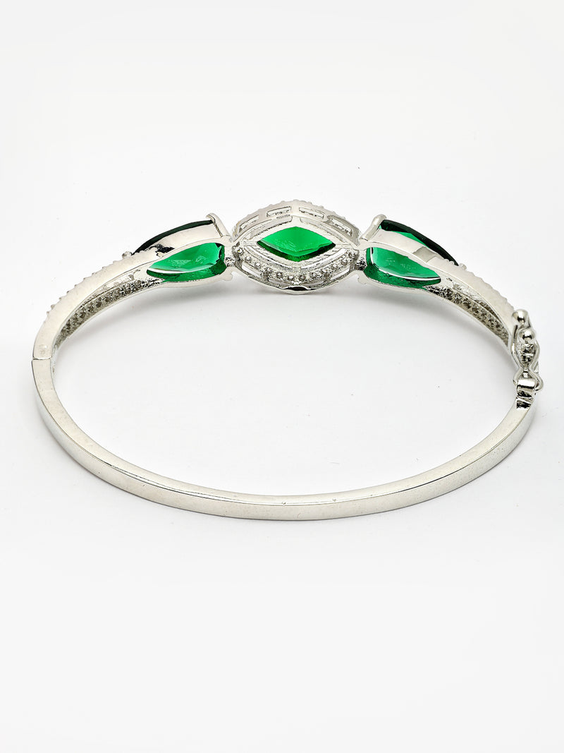 Rhodium Plated with Green American Diamond Studded Kada Bracelet