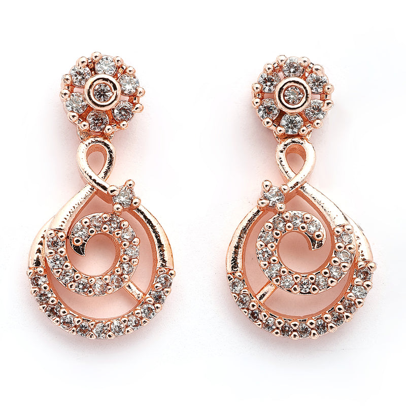 Rose Gold Plated Spiral Shaped White American Diamond Studded Jewellery Set