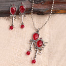 Oxidised Silver Toned Contemporary Red Cz Studded & Pearl Beaded Bird Shaped Pendant Jewellery Set