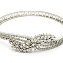 Rhodium Plated Silver Toned Leaf Shaped White American Diamond Studded  Bracelet