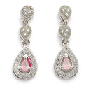 Rhodium Plated Silver Toned Teardrop Shaped Pink And White American Diamond Studded Jewellery Set