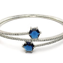 Rhodium Plated Silver Toned Round Shaped  Blue American Diamond Studded  Bracelet