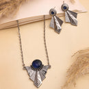 Oxidised Silver Toned Blue Stone Studded Engraved Style Boho Style Jewellery Set