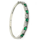 Rhodium Plated Silver Toned Green & White American Diamond Studded Bracelet