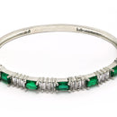 Rhodium Plated Silver Toned Green & White American Diamond Studded Bracelet