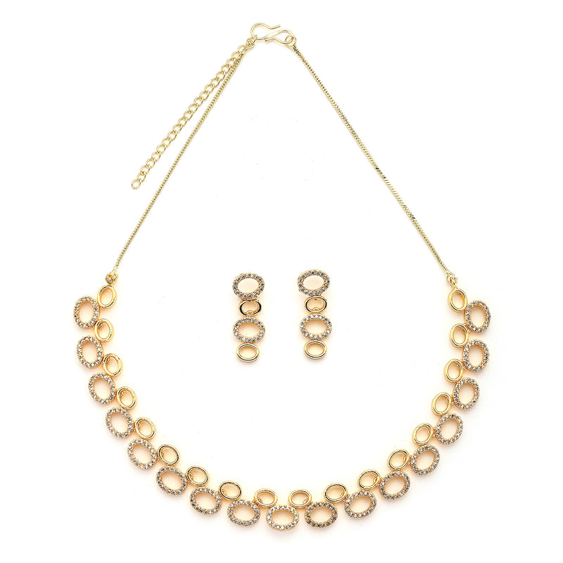 Gold Plated Oval Shaped White American Diamond Studded Jewellery Set
