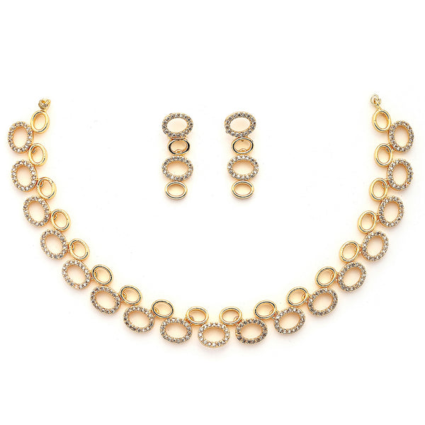 Gold Plated Oval Shaped White American Diamond Studded Jewellery Set