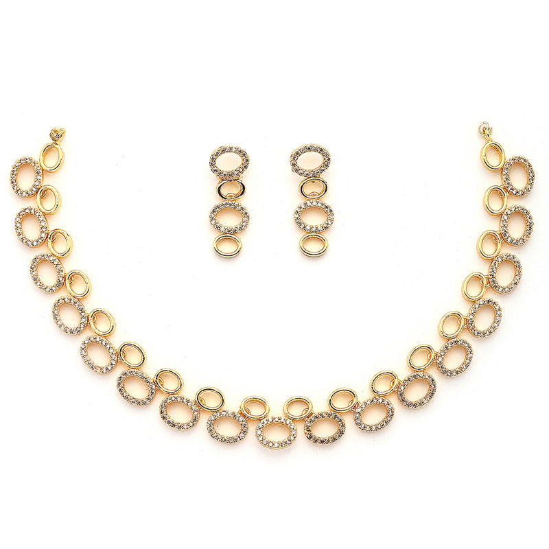 Gold Plated Oval Shaped White American Diamond Studded Jewellery Set