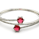 Rhodium Plated Silver Toned Round Shaped  Ruby Red American Diamond Studded  Bracelet
