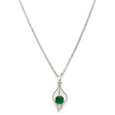 Rhodium Plated Silver Toned Green American Diamond Studded Leaf Shaped Pendant With Chain