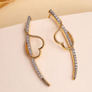 Gold Plated Heart Shaped American Diamond Studded Ear Climber Earrings