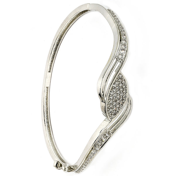Rhodium Plated with White American Diamond Studded Stylish Kada Bracelet
