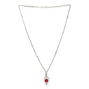Rhodium Plated Silver Toned Red And White  American Diamond Studded Leaf Shaped Pendant With Chain