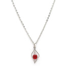 Rhodium Plated Silver Toned Red And White  American Diamond Studded Leaf Shaped Pendant With Chain