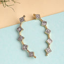 Gold Plated Square Shaped American Diamond Studded Ear Climber Earrings