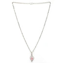 Rhodium Plated Silver Toned Pink American Diamond Studded Leaf Shaped Pendant With Chain