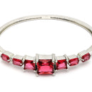 Rhodium Plated Silver Toned Square Shaped Red American Diamond Studded Bracelet