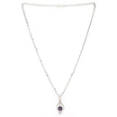 Rhodium Plated Silver Toned Purple American Diamond Studded Leaf Shaped Pendant With Chain