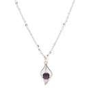 Rhodium Plated Silver Toned Purple American Diamond Studded Leaf Shaped Pendant With Chain