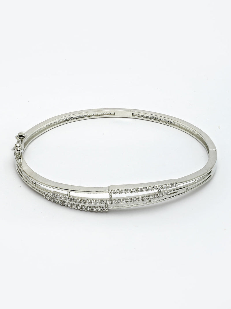 Rhodium Plated Silver Toned White Cubic Zirconia Studded Bracelet