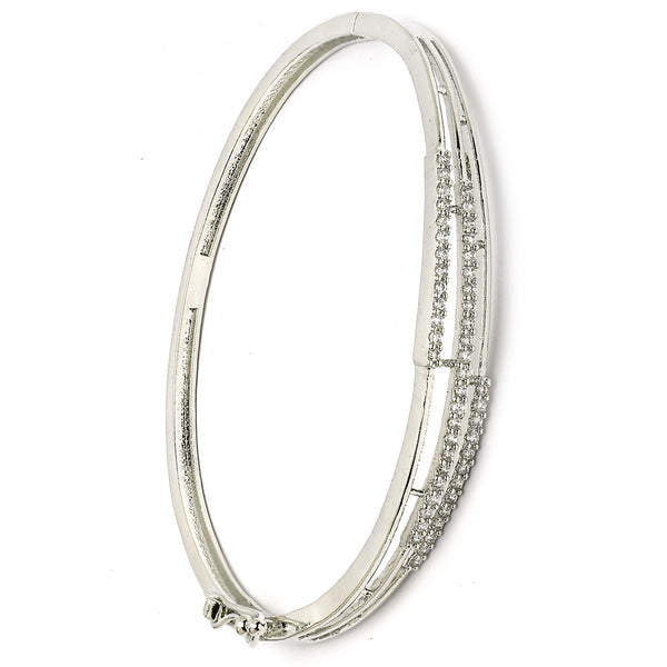 Rhodium Plated Silver Toned White Cubic Zirconia Studded Bracelet