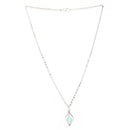 Rhodium Plated Silver Toned Sea Green American Diamond Studded Leaf Shaped Pendant With Chain