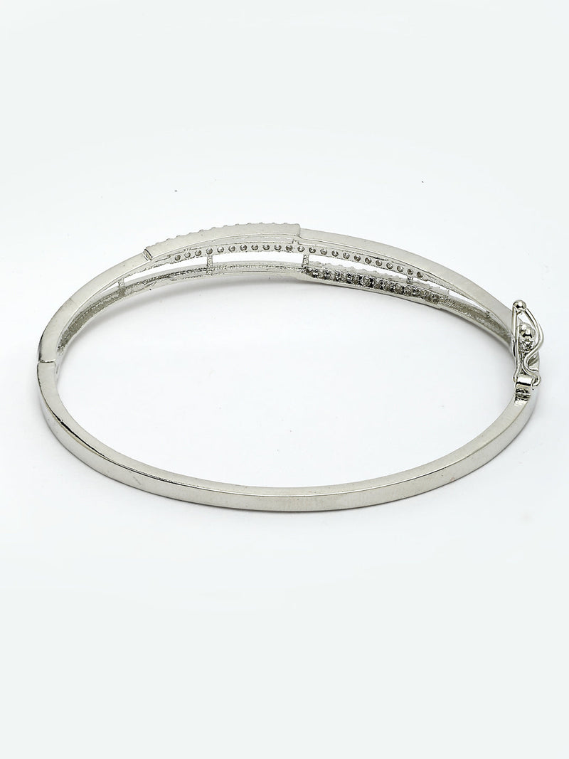 Rhodium Plated Silver Toned White Cubic Zirconia Studded Bracelet