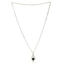 Rhodium Plated Silver Toned Blue American Diamond Studded Leaf Shaped Pendant With Chain