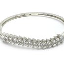 Rhodium Plated Silver Toned Leaf Shaped White  American Diamond Studded Bracelet
