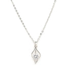 Rhodium Plated Silver Toned White American Diamond Studded Leaf Shaped Pendant With Chain