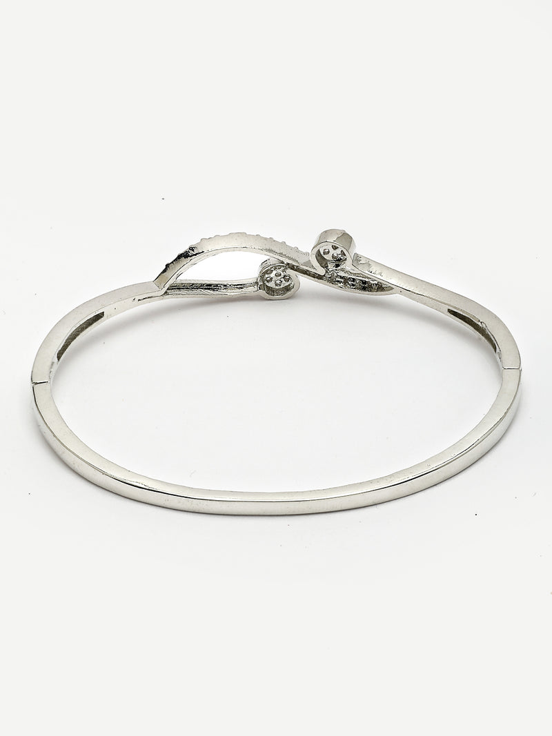 Rhodium Plated with White American Diamond Studded Kada Bracelet