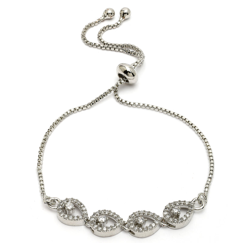 Rhodium Plated Silver Toned Drop Shaped White American Diamond Studded Bracelet