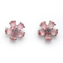 Rhodium Plated Silver Toned Pink American Diamond Studded Floral Shaped Pendant Set