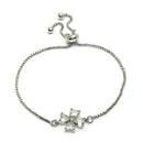 Rhodium Plated Silver Toned Floral White American Diamond Studded Bracelet