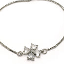 Rhodium Plated Silver Toned Floral White American Diamond Studded Bracelet