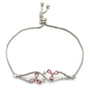 Rhodium Plated Silver Toned Floral Ruby Red American Diamond Studded Bracelet