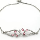 Rhodium Plated Silver Toned Floral Ruby Red American Diamond Studded Bracelet