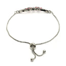 Rhodium Plated Silver Toned Floral Ruby Red American Diamond Studded Bracelet